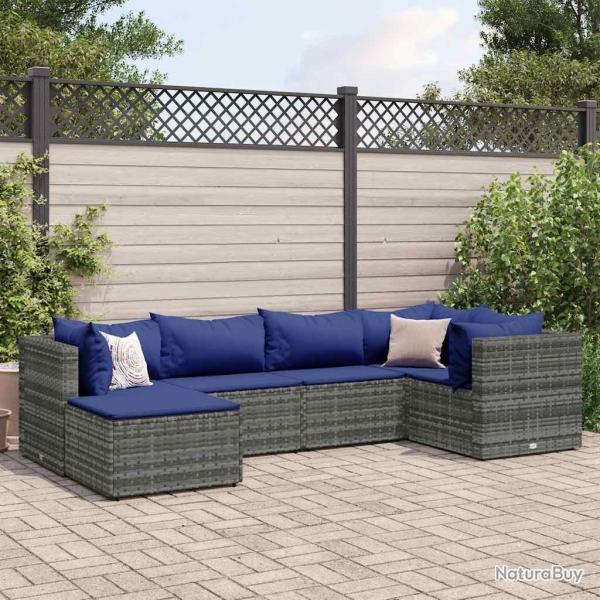 Salon de jardin 6 pcs avec coussins Gris Rsine tresse alsavelo
