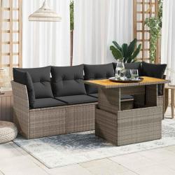 Salon de jardin 5 pcs avec coussins gris résine tressée alsavelo