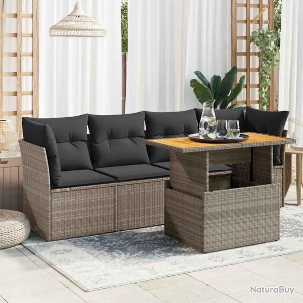 Salon de jardin 5 pcs avec coussins gris rsine tresse alsavelo