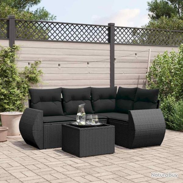 Salon de jardin 5 pcs avec coussins noir rsine tresse alsavelo