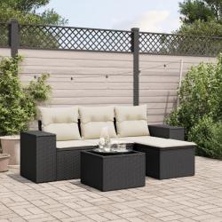 Salon de jardin 5 pcs avec coussins noir résine tressée alsavelo