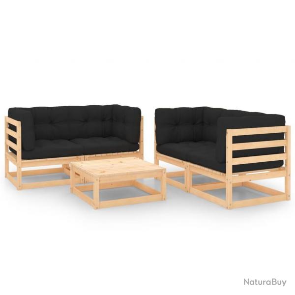 Salon de jardin 5 pcs avec coussins Bois de pin massif alsavelo