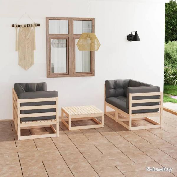 Salon de jardin 5 pcs avec coussins Bois de pin massif alsavelo