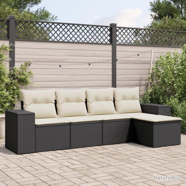 Salon de jardin 5 pcs avec coussins noir rsine tresse alsavelo