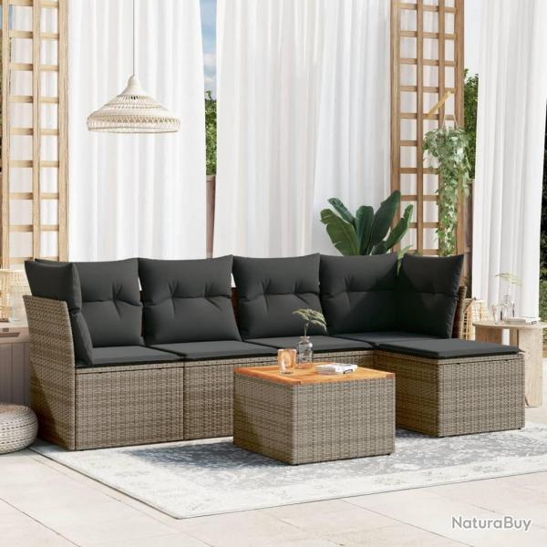 Salon de jardin 6 pcs avec coussins gris rsine tresse alsavelo