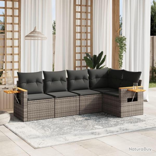 Salon de jardin 5 pcs avec coussins gris rsine tresse alsavelo