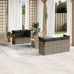 Salon de jardin 6 pcs avec coussins gris résine tressée alsavelo