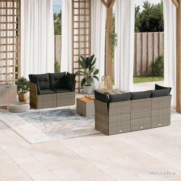 Salon de jardin 6 pcs avec coussins gris rsine tresse alsavelo