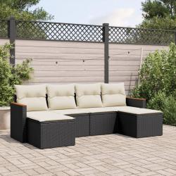 Salon de jardin 6 pcs avec coussins noir résine tressée alsavelo