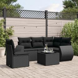 Salon de jardin 6 pcs avec coussins noir résine tressée alsavelo