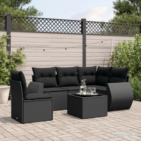 Salon de jardin 6 pcs avec coussins noir rsine tresse alsavelo