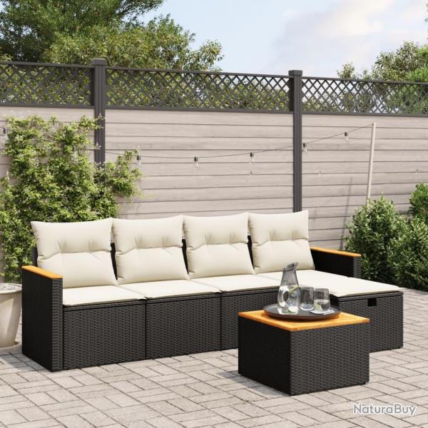 Salon de jardin 6 pcs avec coussins noir rsine tresse alsavelo