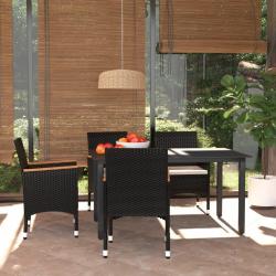 Ensemble à dîner de jardin avec coussins 5 pcs poly rotin noir alsavelo