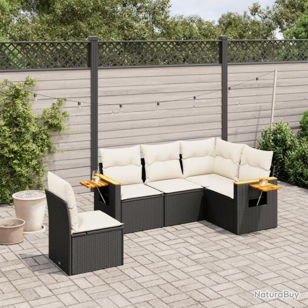 Salon de jardin 5 pcs avec coussins noir rsine tresse alsavelo