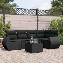 Salon de jardin 6 pcs avec coussins noir résine tressée alsavelo