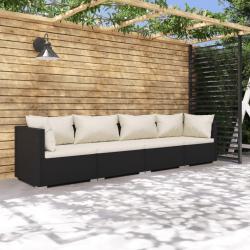 Salon de jardin 4 pcs avec coussins Résine tressée Noir alsavelo