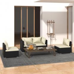 Salon de jardin 4 pcs avec coussins Résine tressée Noir alsavelo