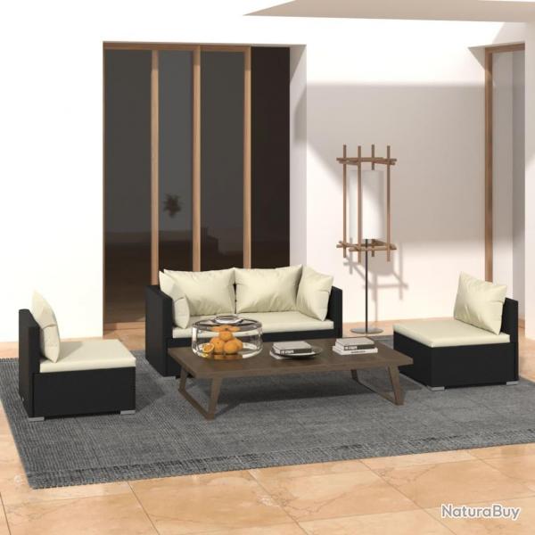 Salon de jardin 4 pcs avec coussins Rsine tresse Noir alsavelo