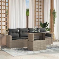 Salon de jardin 5 pcs avec coussins gris clair résine tressée alsavelo