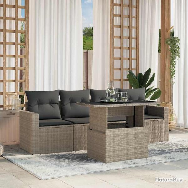 Salon de jardin 5 pcs avec coussins gris clair rsine tresse alsavelo