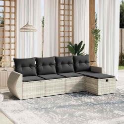 Salon de jardin 5 pcs avec coussins gris clair résine tressée alsavelo