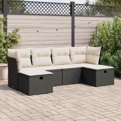 Salon de jardin 6 pcs avec coussins noir résine tressée alsavelo