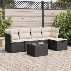 Salon de jardin 6 pcs avec coussins noir résine tressée alsavelo