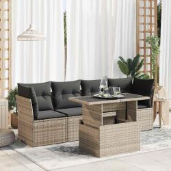 Salon de jardin 5 pcs avec coussins gris résine tressée alsavelo