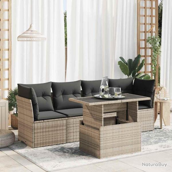 Salon de jardin 5 pcs avec coussins gris rsine tresse alsavelo