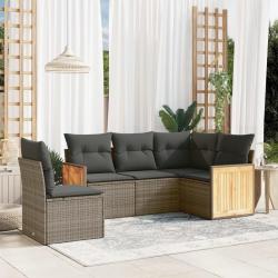 Salon de jardin 5 pcs avec coussins gris résine tressée alsavelo