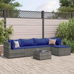 Salon de jardin 6 pcs avec coussins Gris Résine tressée alsavelo