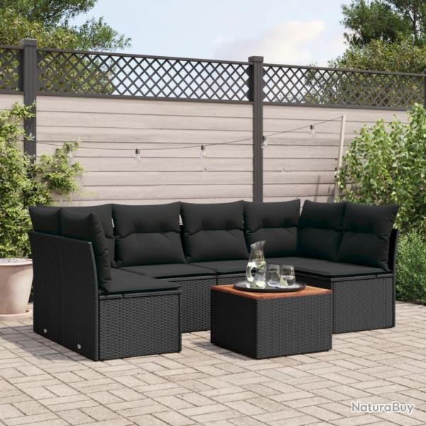 Salon de jardin 7 pcs avec coussins noir rsine tresse alsavelo