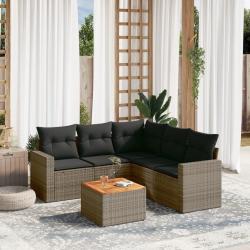 Salon de jardin 6 pcs avec coussins gris résine tressée alsavelo