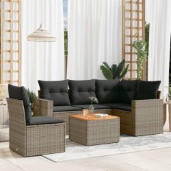 Salon de jardin 6 pcs avec coussins gris résine tressée alsavelo