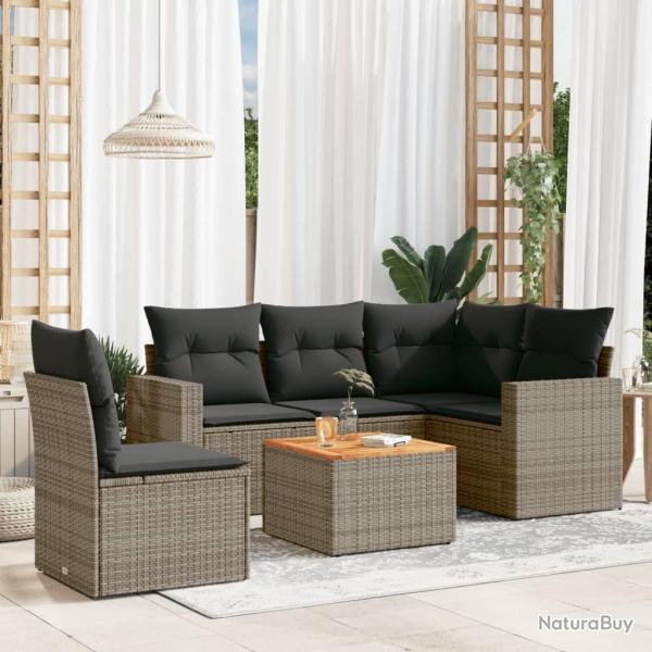 Salon de jardin 6 pcs avec coussins gris rsine tresse alsavelo