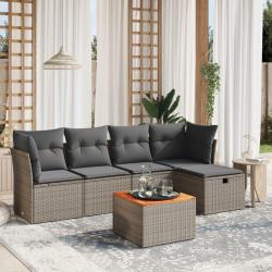 Salon de jardin 6 pcs avec coussins gris résine tressée alsavelo
