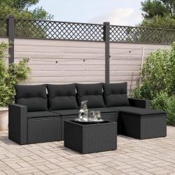 Salon de jardin 6 pcs avec coussins noir résine tressée alsavelo