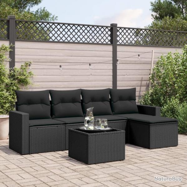 Salon de jardin 6 pcs avec coussins noir rsine tresse alsavelo
