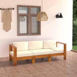 Canapé de jardin 3 places et coussins blanc crème Bois d'acacia alsavelo
