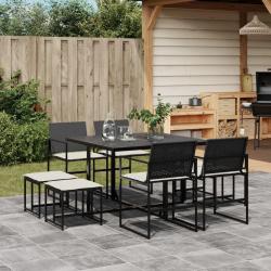 Ensemble à manger de jardin 9pcs coussins noir résine tressée alsavelo