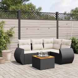 Salon de jardin 5 pcs avec coussins noir résine tressée alsavelo