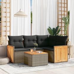 Salon de jardin 5 pcs avec coussins gris résine tressée alsavelo