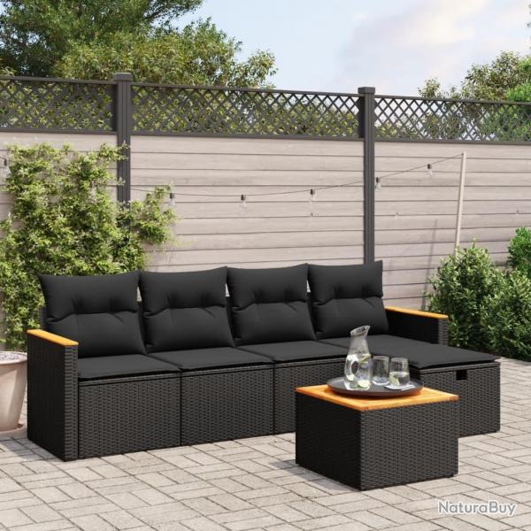 Salon de jardin 6 pcs avec coussins noir rsine tresse alsavelo
