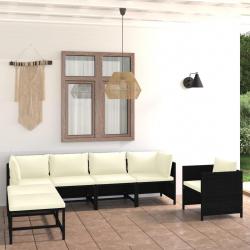 Salon de jardin 7 pcs avec coussins Résine tressée Noir alsavelo