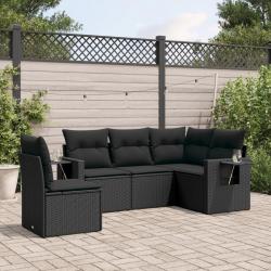 Salon de jardin 5 pcs avec coussins noir résine tressée alsavelo