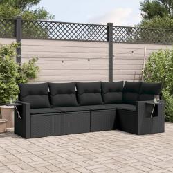 Salon de jardin 5 pcs avec coussins noir résine tressée alsavelo