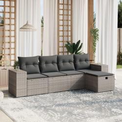 Salon de jardin 5 pcs avec coussins gris résine tressée alsavelo