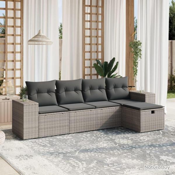 Salon de jardin 5 pcs avec coussins gris rsine tresse alsavelo