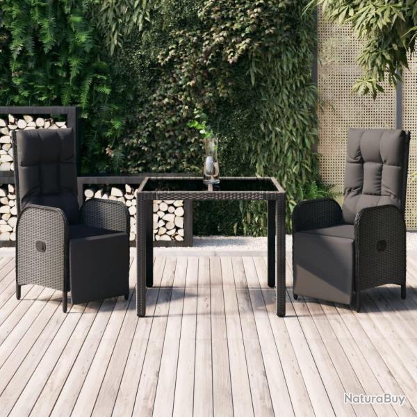 Ensemble  manger de jardin avec coussins 3 pcs Noir alsavelo
