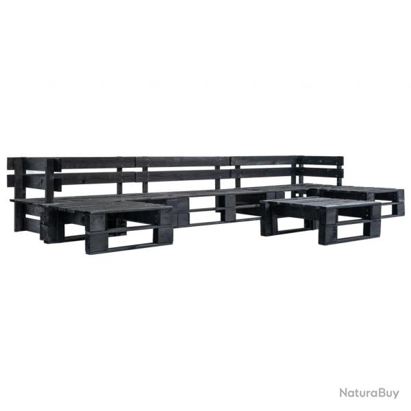 Canaps de jardin palette 6 pcs Noir Bois alsavelo
